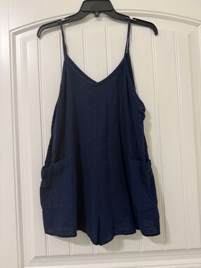 Navy Spaghetti Strap Pocket Romper